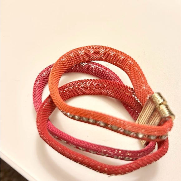 Mesh & Rhinestone Magnetic Closure Bracelet-Pink, Red, & Orange - Picture 3 of 6